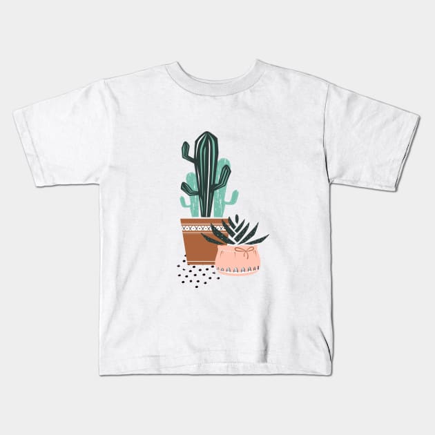 Cactuses and zebra plant Kids T-Shirt by Avisnanna